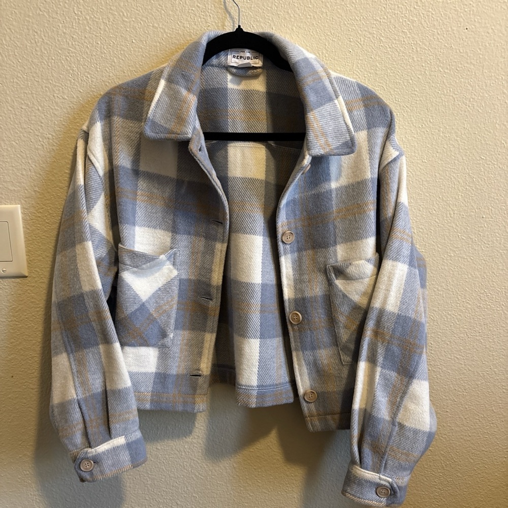 Forever 21 Blue and White Plaid Utility Jacket